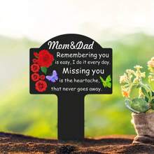 YAFITYES 1pc Garden Memorial Stake For Mom/ Dad/ Brother/ Mom & Dad/ Husband/ Wife/ And Other Loved Ones, Flower Butterfly Theme Weatherproof Plastic Grave Marker For Cemetery Decorations - Black - View 4