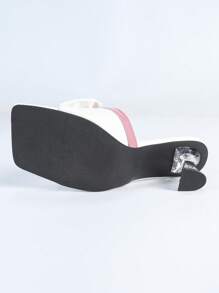 Women High Heel Mules, Fashionable Sweet Butterfly Decor Color Block Square Toe Sandals For Summer