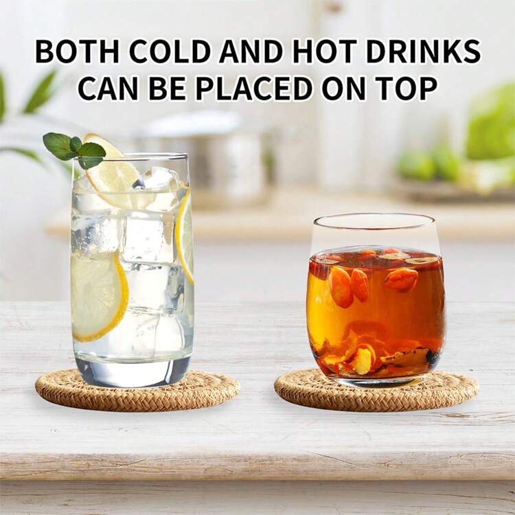 1 件/4 件/5 件/8 件套装，4.33 英寸圆形编织厚饮料杯垫，耐热可洗多功能杯垫，适用于酒吧、咖啡馆、餐厅、酒店、派对桌 - 彩色 - 查看 7