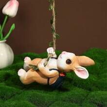 Back To School, Garden, Balcony, Yard, Cute Rabbit On Swing Ornament, Garden Reading, Yard Decor, Resin Figurine, Outdoor Hanging Decor, Tree-Hanging Animal Pendant Gifts Birthday Graduation