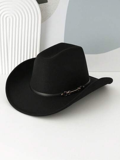 1 pieza Sombrero de vaquero unisex de unicolor, sombrero de vaquera con decoración de hebilla de cuero con características de moda, sombrero versátil y elegante, adecuado para fiesta con tema occidental, fiesta de compromiso, ceremonia de graduación, baile de gala, festival, celebración de cumpleaños, festival de música