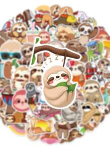 50PCS Cute Cartoon Sloth Stickers, Waterproof PVC Material, Suitable For Helmet Decoration, Scrapbooking, Car Decor, Party Decoration, Labels, Laptop, Luggage, Guitar, Water Bottle, Phone Case, Urban Youth Decoration