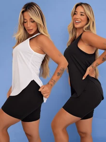 Kit 2 Dry Fit Women's Fitness Tank Tops Tarelles Gym T-Shirt - 白色 - 查看 3