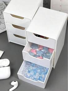 1pc Mini 3-Drawer Storage Organizer, Desktop Storage Unit For Jewelry, Cosmetics, Craft Supplies, Ideal For Office, Arts & Crafts, DIY Accessories - White - View 3