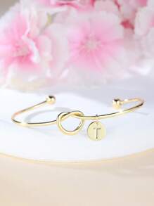 Tsnamer 1 pieza Brazalete con inicial dorada Brazalete con disco de nudo clásico con inicial de la A a la Z Brazalete personalizado de puño para mujer Joyería de uso diario