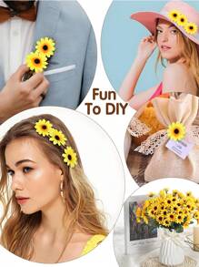 Mini Artificial Sunflower Head, Imitation Silk Sunflower Head For Handicrafts, Garden Style Wedding DIY Hand-Decorated Wedding Bouquet, Mother's Day Gift, Teacher Thank You Gift, Teacher Graduation Ceremony, Summer Home Improvement