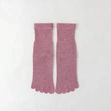 1 Pair Women's Solid Color Moisture-Wicking, Odor-Resistant Mid-Calf Five-Toe Socks, Suitable For Daily Use, Fall - Multicolor - View 19