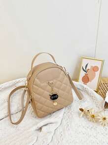 1pc Girls' Fashion Quilted Backpack, Cat Metal Pendant Crossbody Bag, Coin Purse, Shoulder Bag, Suitable For Daily Use, Parties, Gifts - Backpack - View 12