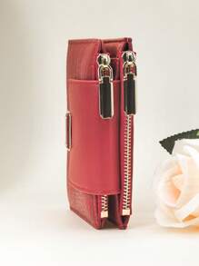 Nuevo monedero compacto con botón a presión para mujer, sofisticado, de piel sintética PU suave, billetera plegable, monedero, estuche para tarjetas, de color rojo, minimalista y práctico, monedero miniatura, pequeño monedero para mujer