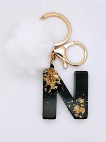 1 件男女通用经典黑白休闲个性化 Pom Pom 首字母钥匙扣、时尚配饰、背包挂饰，适合作为送给朋友的礼物 - 黑與白 - 查看 10