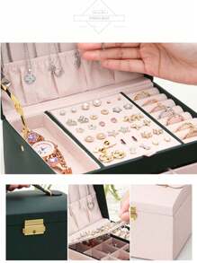 1pc Jewelry Box Organizer, Faux Leather Jewelry Display Case, Large Capacity 3-Layer Drawer Jewelry Box, Suitable For Earrings, Bracelets, Rings, Mother's Day, Valentine's Day Gift - Jewelry Display And Packaging Supplies - Many - View 12