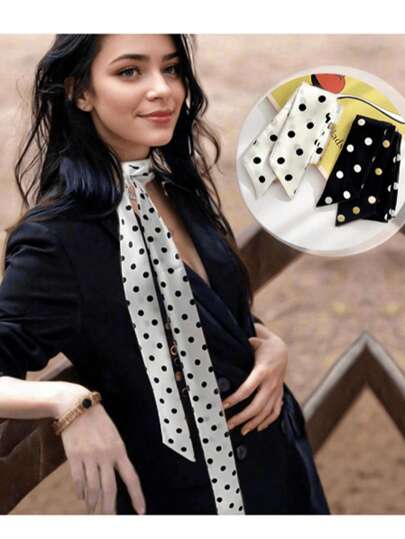 1件装时尚缎带波点印花薄围巾头巾韩式领巾长围巾婚礼礼服