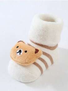 3 双防滑幼儿袜子，卡通图案防滑婴幼儿袜子，舒适透气柔软中筒袜，适合居家、日常穿着、派对、春秋季 - 卡其色 - 查看 6