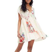 Women's Summer Short Beach Dress Cap Sleeve Deep V Neck Floral Short Vacation Dresses - Nhiều màu - Xem 1