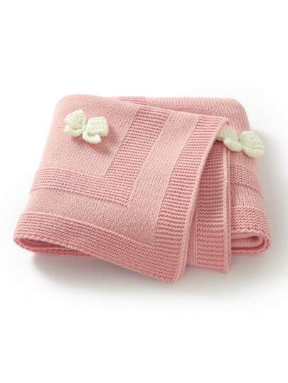 1 件婴儿针织毯，带可爱蝴蝶结装饰，舒适婴儿襁褓包，休闲简约设计，适合所有季节