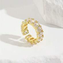 1pc Rectangular Fully Paved Crystal Ring, Fashionable Luxury Exquisite Niche Design Adjustable Women's Ring - Yellow Gold - View 11