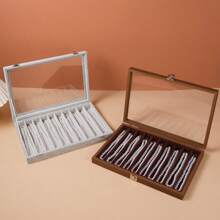 Cutie de bijuterii colier cu capac transparent - tavă din catifea pentru depozitarea și afișarea bijuterii, 20 cârlige sertar din sticlă cu inserție pentru colier pandantiv rezistent la praf colier cutie de bijuterii și tavă (gri), boabe din lemn pot ține 10 coliere de perle