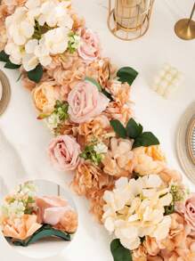 1 件 1.64*0.65 英尺/19.7*7.88 英寸人造玫瑰花墙拱门花墙板、丝绸玫瑰绣球花仿花墙板背景装饰、棕色人造花桌旗背景、派对厨房接待桌装饰、婚礼餐桌花卉中心装饰、3D 假绣球花墙饰、假花墙饰 - 咖啡棕 - 查看 1