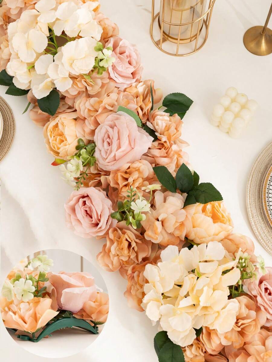 1 件 1.64*0.65 英尺/19.7*7.88 英寸人造玫瑰花墙拱门花墙板、丝绸玫瑰绣球花仿花墙板背景装饰、棕色人造花桌旗背景、派对厨房接待桌装饰、婚礼餐桌花卉中心装饰、3D 假绣球花墙饰、假花墙饰 - 咖啡棕 - 查看 1