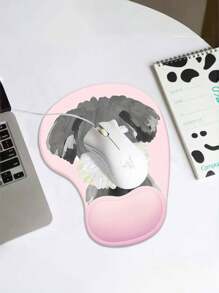 2pcs/1pc Cute Cartoon Mini Thickened Non-Slip Desk Mouse Pad With Gel Wrist Rest, Light Pink Simple Dog Design Computer Mouse Mat