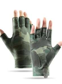 1 par de guantes de pesca informales de poliéster con estampado tropical para hombres, de verano, transpirables con protección UPF, antideslizantes para deportes al aire libre