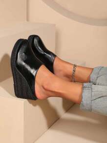 Dép lê đế xuồng bằng dây gai dầu thời trang, kiểu dáng giản dị, với phần mu bàn chân và mu bàn chân rộng, nhẹ và thoải mái. - toàn màu đen - Xem 5