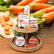 1 Set Easter Tiered Tray Decor Wooden Signs, Farmhouse Style Wooden Decorations With Carrot, Truck And Rabbit Patterns, Suitable For Spring Home Table And Holiday Party Decor Gifts Birthday Graduation - Multicolor - View 2