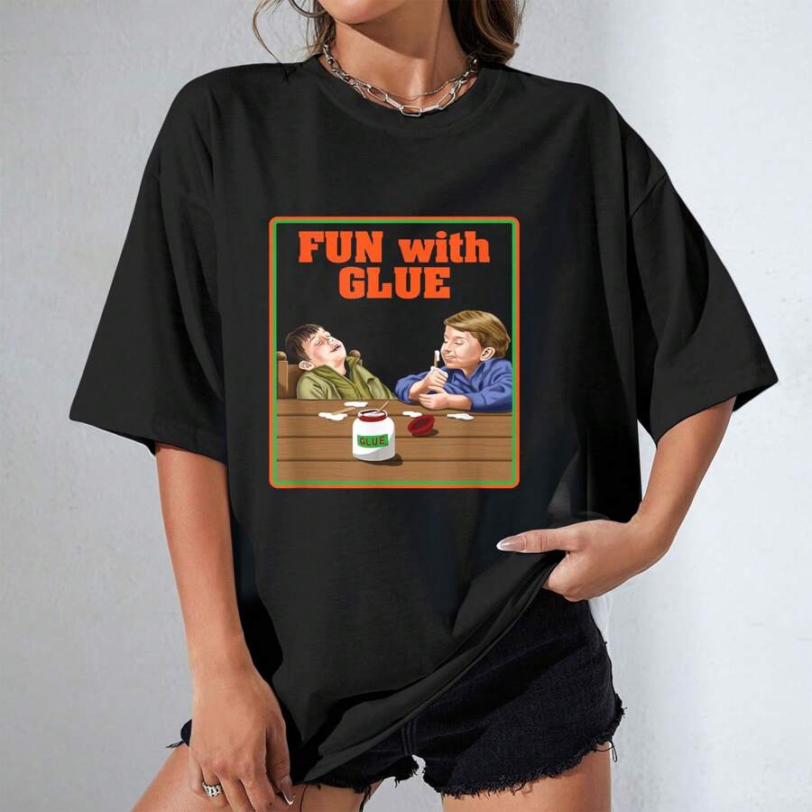 Fun With Glue Funniest Shirt Ever - Funny Sarcasm T-Shirt Daily T-Shirt Women  Girls T-Shirt - 黑色 - 查看 1