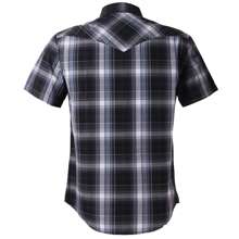 Men's Western Cowboy Short Sleeve Pearl Snap Casual Plaid Work Shirts - Black & Gray #9 - 查看 2