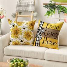 Home Sweet Home Bee Sunflower Throw Pillow Covers, Bedroom Decoration 18 X 18 Inch Love Lives Here Summer Stripes Cushion Case For Sofa Couch Set Of 4