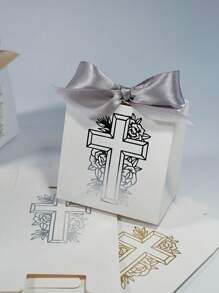 10pcs Mini Gift Box With Cross And Floral Design, Perfect For Christenings, Baptisms, Weddings, And Events, Includes Satin Ribbons In Gold And Silver, Ideal For Small Gifts, Favors, And Keepsakes – Elegant And High-Quality Craftsmanship, For Mother's Day, Bridesmaid Gifts, Graduation Gifts, Birthday Gifts, Wedding Gifts,Birthday,Bride,Wedding