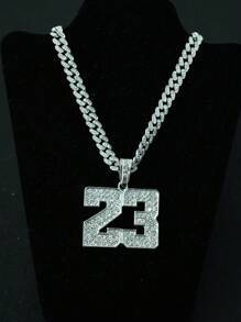 قلادة عدد 23 مرصعة بالراين ستون مع سلسلة سمك 8مم قابلة للارتداء للرجال والنساء، إكسسوار عصري مناسب للاستخدام اليومي