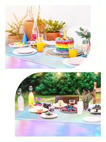 3pcs Rainbow Plastic Tablecloth Shining Disposable Laser Tablecloth Glitter Holographic Aluminum Foil Tablecloth, Suitable For Birthday, Wedding, Party, Picnic, Buffet, Holiday Decoration