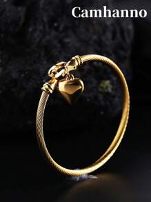 Camhanno 1 件复古简约不锈钢马蹄形吊坠爱心手镯（男士/女士礼物）适合送给丈夫的节日礼物 - 馬蹄扣愛心手鐲 - 查看 4