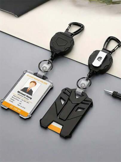 1 个重型卡套/1 个户外易拉扣/1 个易拉扣+卡套，[易拉扣] 拉钢绳带卡夹多功能伸缩扣 - 轻松释放，自动回位钢绳适用于身份证夹、员工徽章、校园卡、户外露营和钓鱼装备、钥匙扣卷收器
