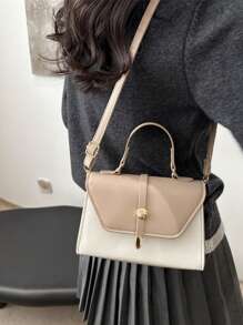 Neue Frühlings Kontrast Farbblock Patchwork Handtasche, modische Schulter- und Umhängetasche - Khaki - Übersicht 4