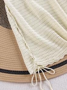 Solid Knit Halter V-Neck Side Cross Straps Slim Beach Mini Dress Summer 2025 Women Crochet Beach Swimsuit Cover Up Vacation Outfit - Beige - View 4