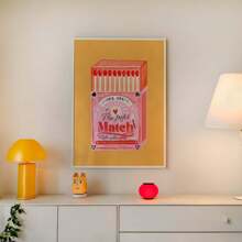 1pc Perfect Match Wall Art Picture Vintage Canvas Prints Paintings Pink Matchbox Poster Contemporary Decor For Bedroom, Living Room, Or Dorm Unframed - Multicolor - View 5