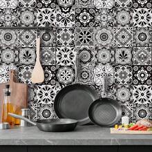 20 Peças Adesivos à Prova de Óleo Estilo Mandala Preto e Branco para Cozinha, 20x20cm, Autoadesivos, Azulejos Impermeáveis para Respingos, Adesivos Decorativos Flexíveis de Padrão Geométrico de Canto para Decoração de Parede, Decoração Doméstica, Decoração de Sala de Estar, Decoração de Quarto, Decoração de Banheiro