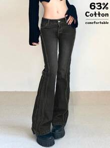 Women's Y2K Flared Jeans With Pockets, Autumn