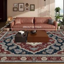 600g/㎡ 水晶天鹅绒古典东方奖章图案地毯，5mm 厚，红色和蓝色色调，适合户外露营、露台、门廊、花园、厨房、室内家居使用、房车 - 彩色 - 查看 2