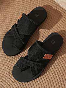 1 双女士时尚透气网眼露趾一脚蹬凉鞋，防滑耐磨软底沙滩拖鞋 - 黑色 - 查看 6