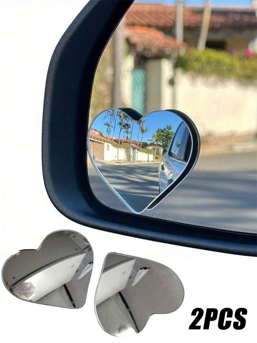 1 Pair Heart-Shaped Blind Spot Mirrors, 360° Viewing Angle Convex Car Blind Spot Mirrors, Frameless Vehicle Blind Spot Rearview Mirrors For Parking
