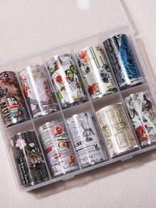 1盒10卷豹纹美甲转印贴纸 DIY美甲配件 美甲用品 - 彩色 - 查看 3