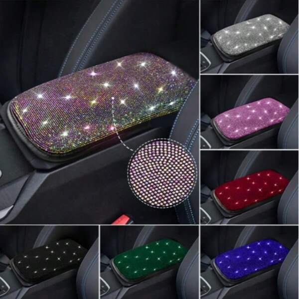 1pc Car Armrest Cover For Women Colorful Diamond Rhinestone Bling Car Accessories Interior Car Decor For Women