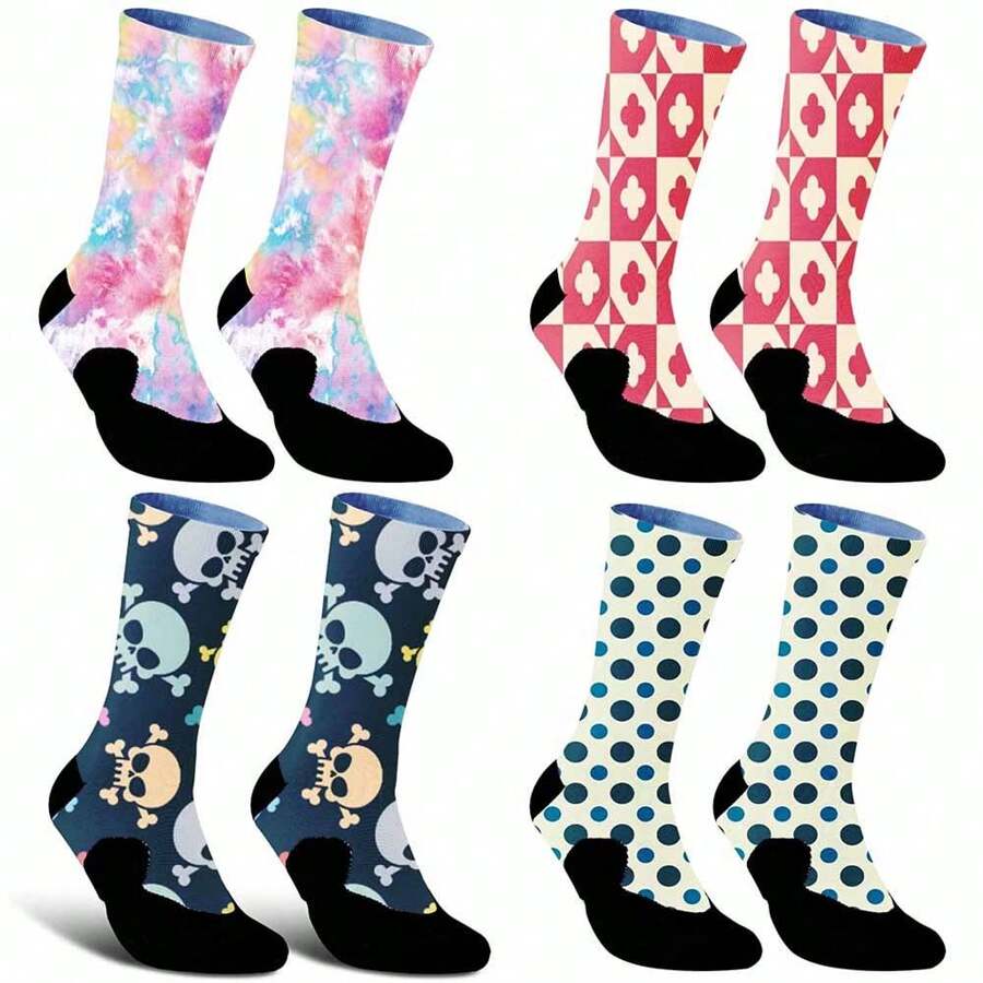 2025 圣诞袜、趣味骷髅袜、水手快乐袜、新奇袜子、礼品袜 1 双、舒适、防滑、吸汗、公路运动骑行袜、无缝骑行、防滑足球袜、万圣节骷髅水果图案 - 彩色 - 查看 1