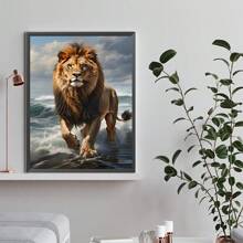 1pc 40*50cm/15.8*19.7in Frameless 5D Diamond Painting Kit, Lion Pattern Full Round Diamond Rhinestone Art Embroidery Cross Stitch DIY Craft For Wall Decor