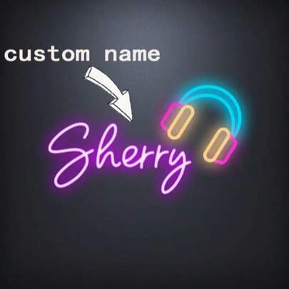 1pc Customized Headphone Name LED Neon Lights, Neon Lights For Music Room Decoration, Home Decoration, Bedroom Decoration, Restaurant Decoration, Party Decoration, Bar/Cafeteria Decoration, Garden Decoration, Etc.