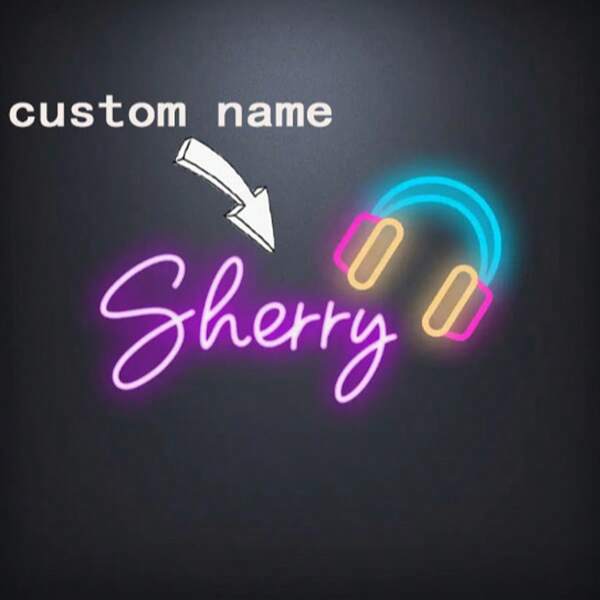 1 peça de luzes de neon LED com nome de fone de ouvido personalizado, luzes de neon para decoração de sala de música, decoração de casa, decoração de quarto, decoração de restaurante, decoração de festa, decoração de bar/cafeteria, decoração de jardim, etc.
