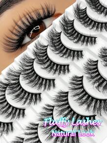 10 对蓬松仿貂皮假睫毛浓密逼真假睫毛条状睫毛凌乱柔软卷曲超轻仿接发自然睫毛用于化妆美容 - 自然纖長款 - 查看 1